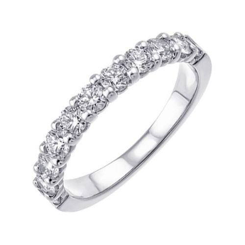 White gold band with round diamonds.