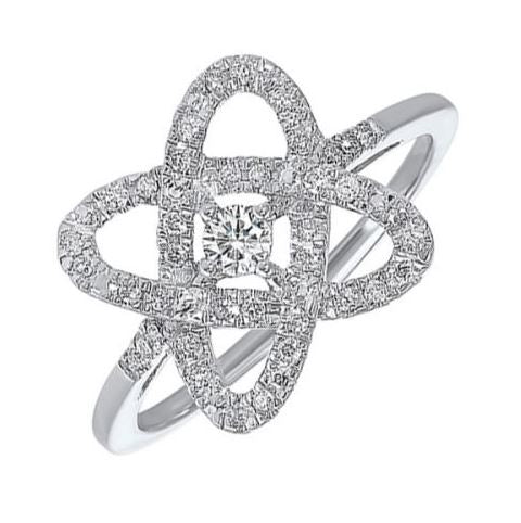 Sterling Silver OR White Gold Diamond Knot Ring. Available in Silver 0.25 ctw, Gold 0.25 ctw, Gold 0.50 ctw.