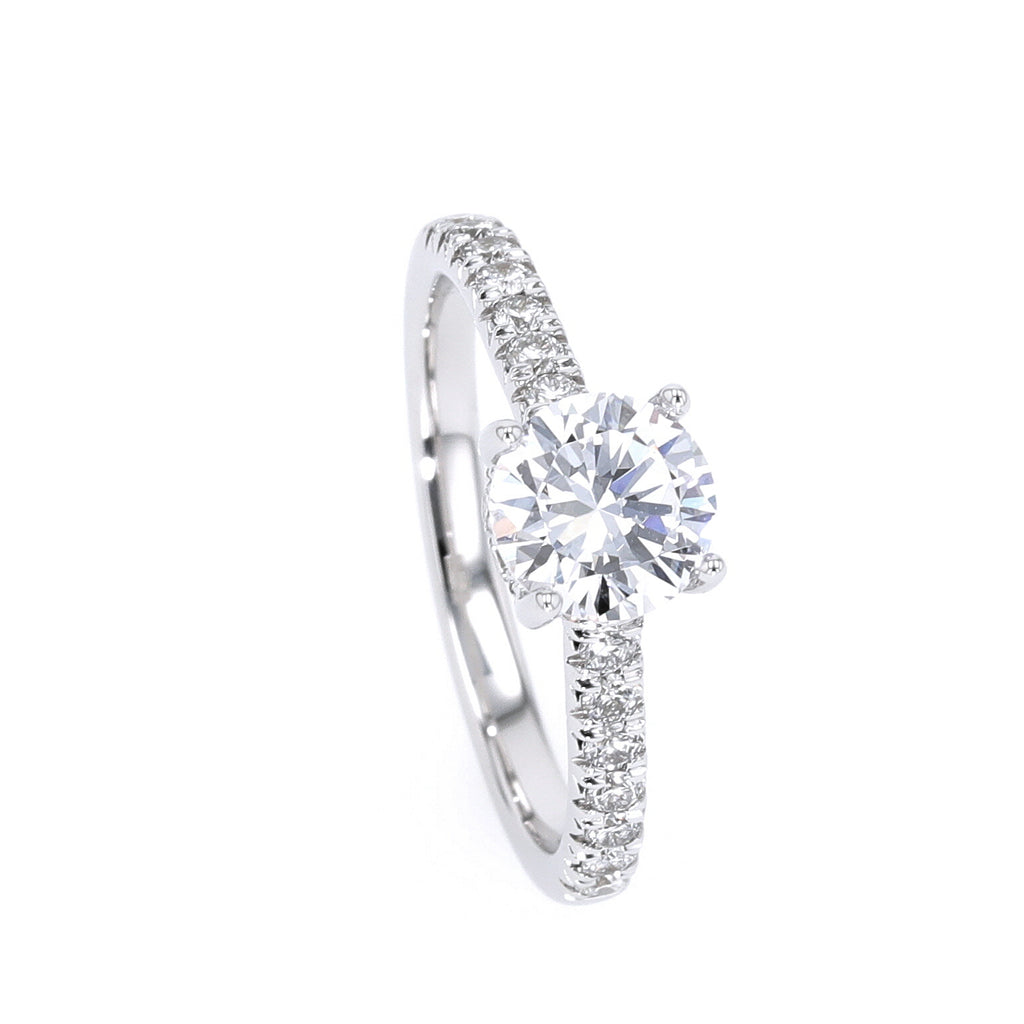 PureMARK Petite Diamond Accent Lab Grown Diamond Engagement Ring in 14K White Gold. Center Diamonds Available in 1 ct, 1.50 ct and 2 ct.
