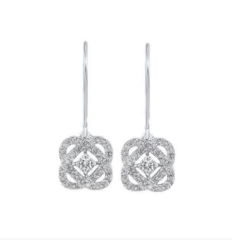 Sterling Silver OR White Gold Diamond Knot Drop Earrings. Available in Silver 0.25 ctw & Gold 0.25 ctw.