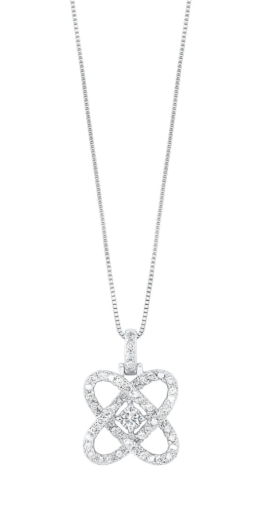 Diamond knot pendant with central round diamond.