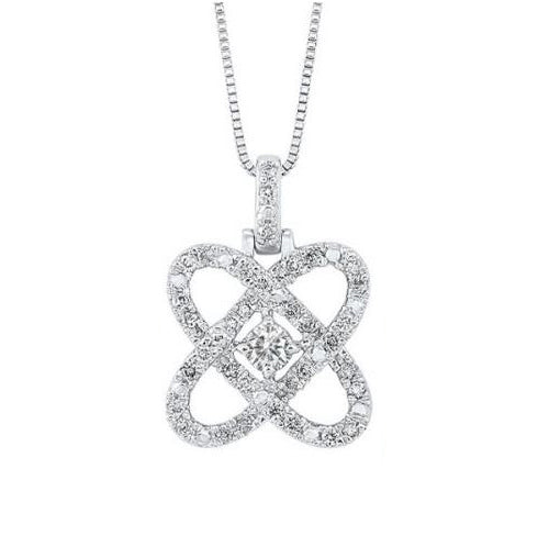 Diamond knot pendant with central round diamond.