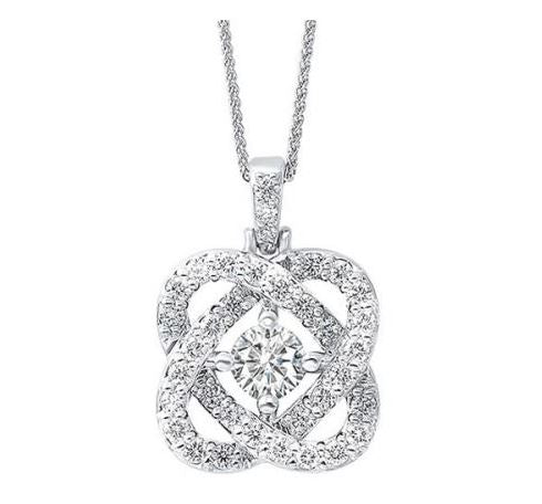Diamond knot pendant with central round diamond.