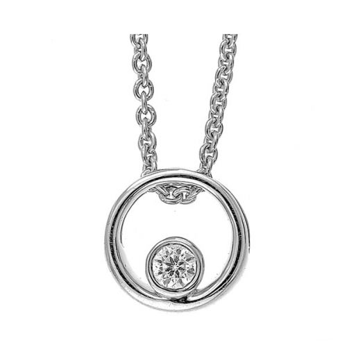Sterling silver circle pendant with diamond.