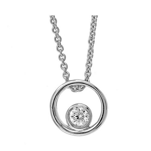 Sterling silver circle pendant with diamond.