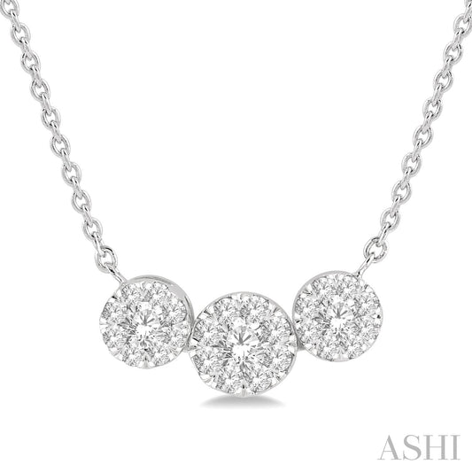 3 Stone Round Diamond Cluster Necklace in White Gold. Available in 0.30 ctw to 1.0 ctw.