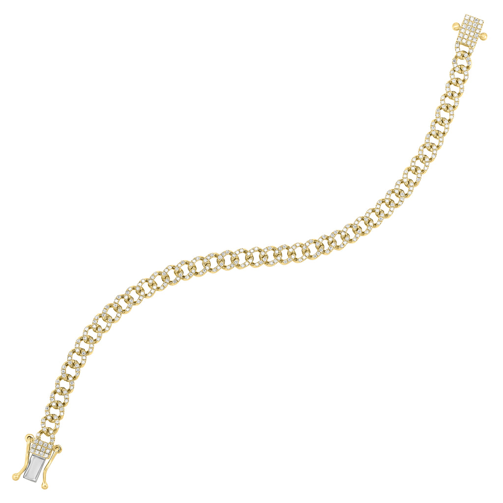 Pave diamond Cuban link bracelet in gold.