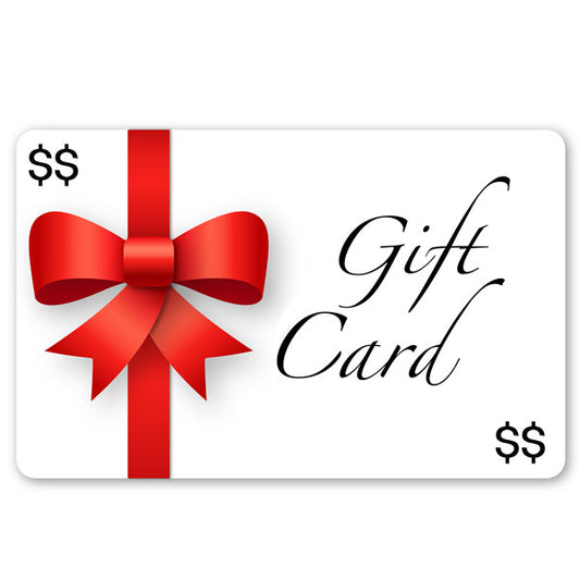 Red ribbon on white gift card.