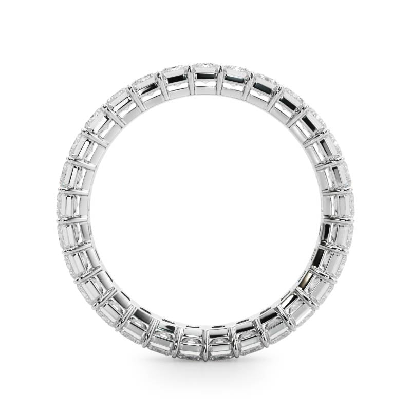 Emerald cut diamond eternity band, white gold.