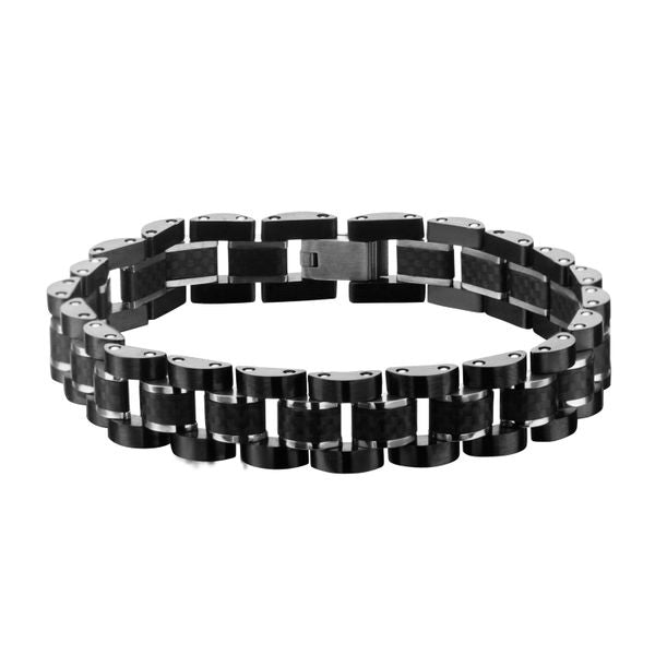 Black carbon fiber fancy link bracelet.