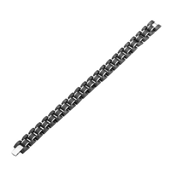 Black carbon fiber fancy link bracelet.