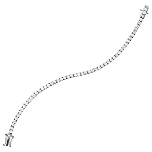 Round-cut diamond tennis bracelet, white gold.